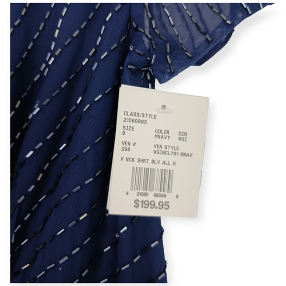 David's Bridal Beaded Short Sleeve V-Neck Dress Pleats SZ 8 NWT STYLE# WGINCL761 - Picture 6 of 10